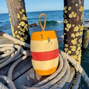 VINTAGE-INSPIRED WOOD DECORATIVE BUOY NAUTICAL COASTAL DECOR
